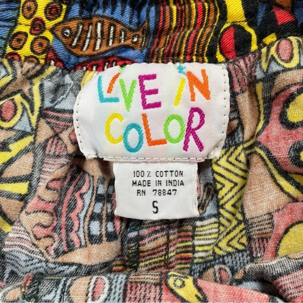Vintage Live In Color 100% Cotton Baggy Abstract Bermuda Shorts